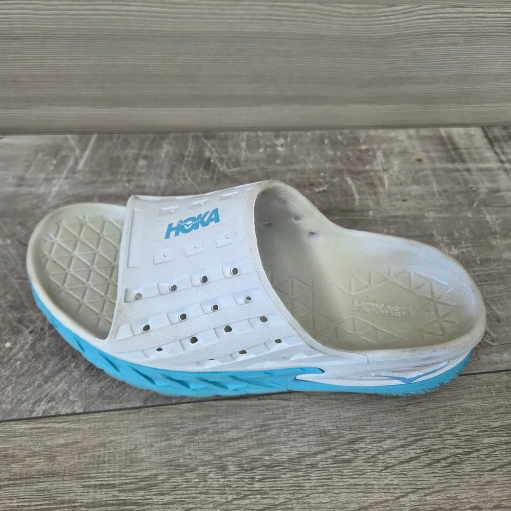 Hoka Ora Recovery Slide 1 OG Sandals Womens White Blue EVA Foam Cushioned Sporty